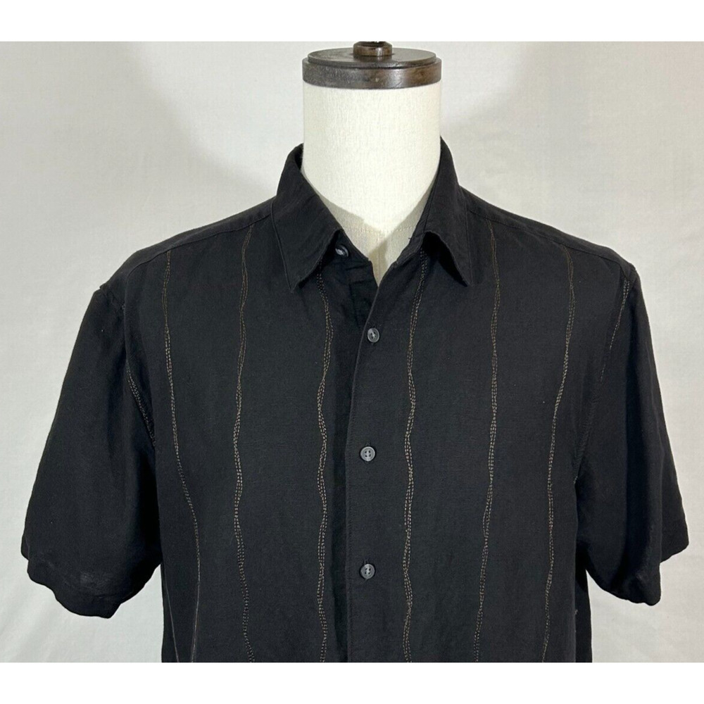 Havanera Shirt Mens XL Black Linen Rayon Short Sleeve Button‎ Up Beachy